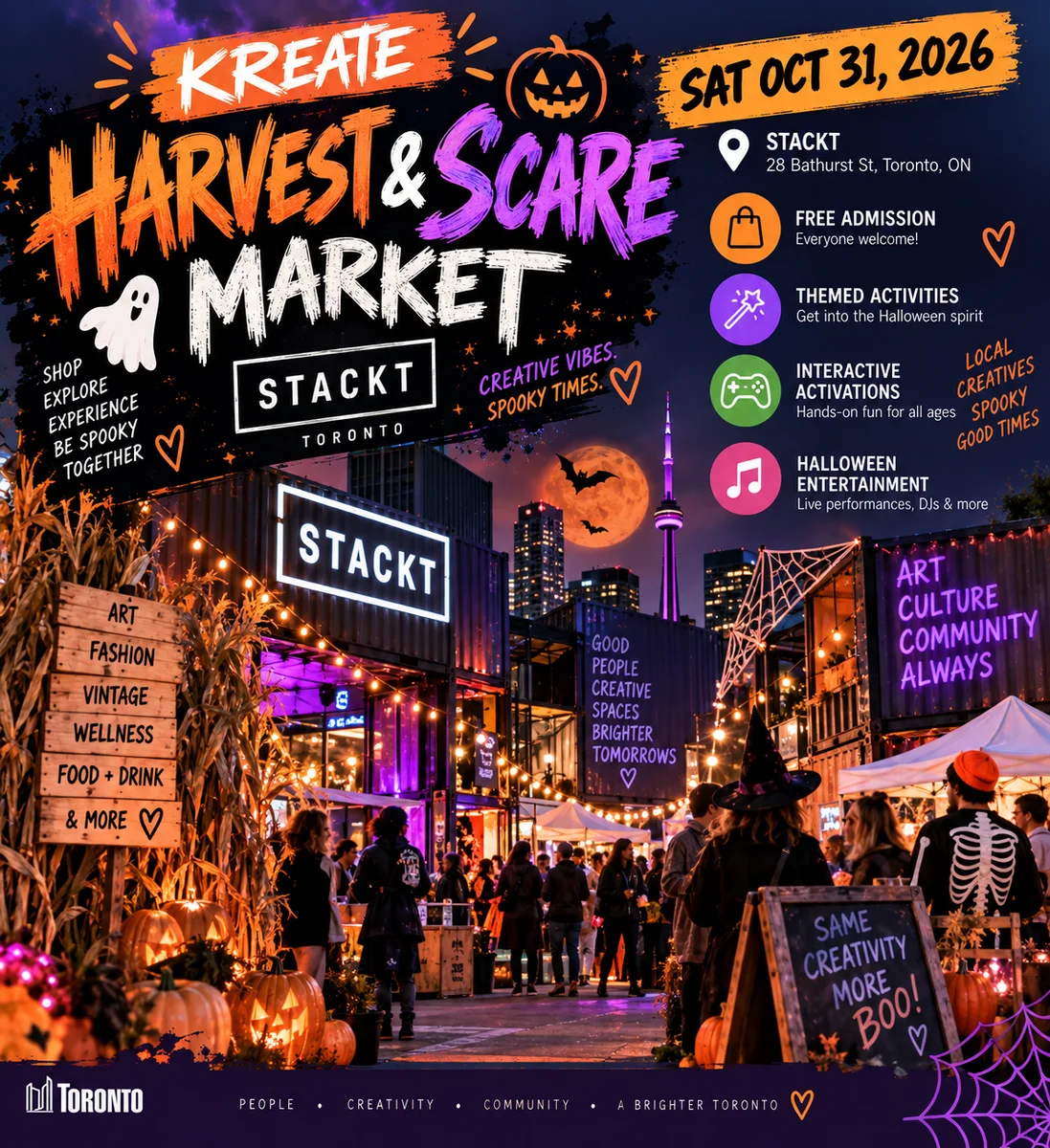 Kreate Harvest & Scare Market promotional artwork; it advertises the market and is not a poster for the separate pumpkin-carving session.