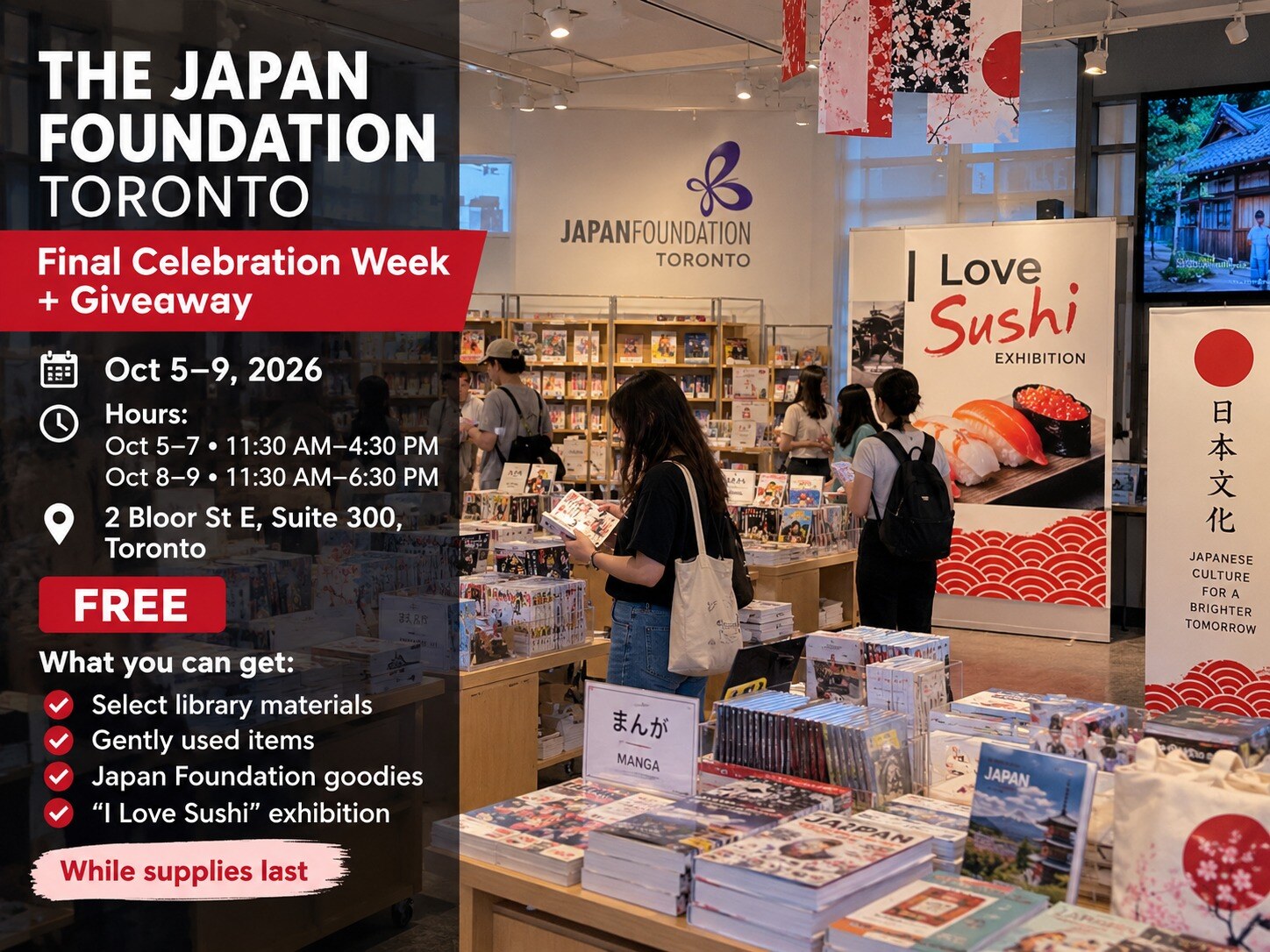 Promotional poster for Japan Foundation Toronto’s Final Celebration Week and giveaway, October 5–9, 2026.