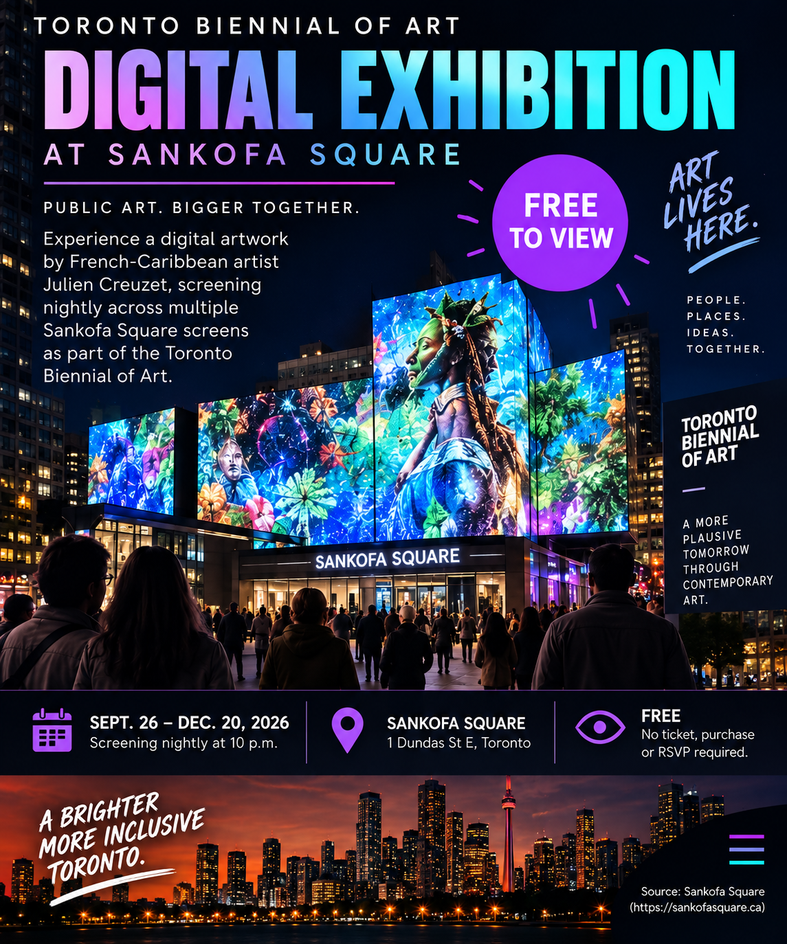 Julien Creuzet’s Toronto Biennial digital artwork at Sankofa Square