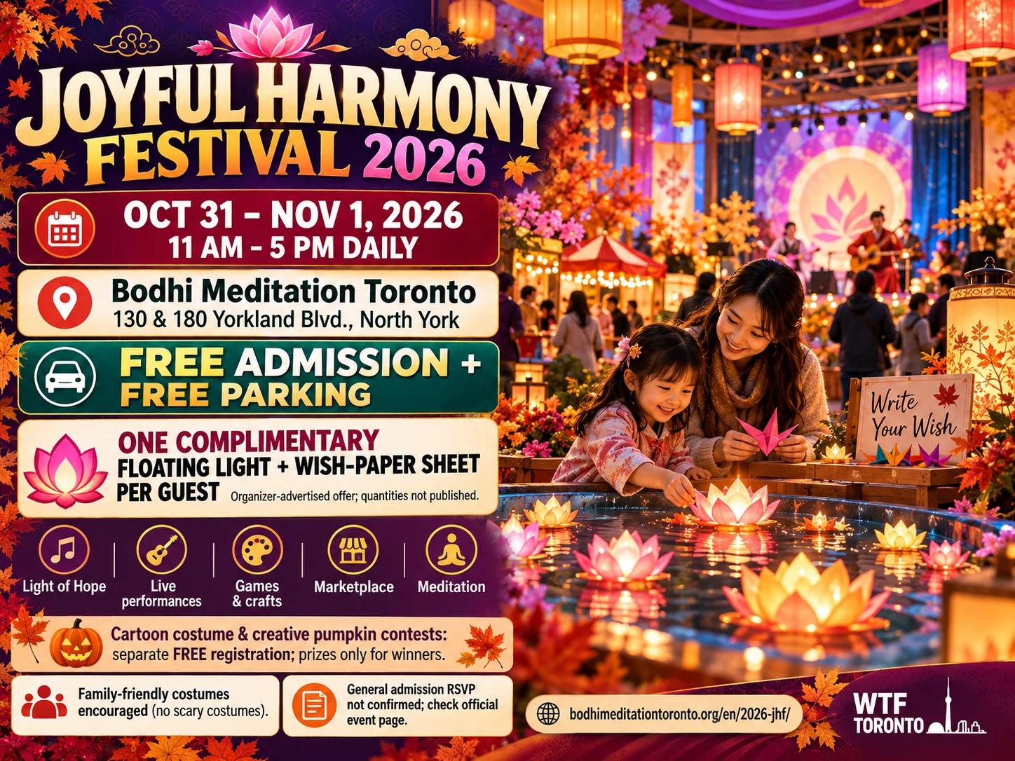 Promotional poster for the 2026 Joyful Harmony Festival at Bodhi Meditation Toronto.
