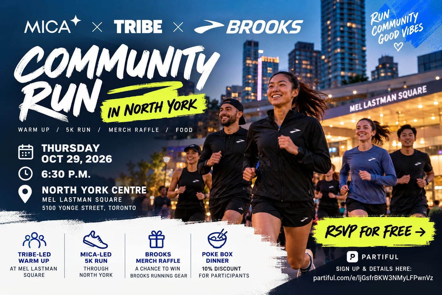 Supplied promotional artwork for the Mica, Tribe and Brooks Running community 5K.